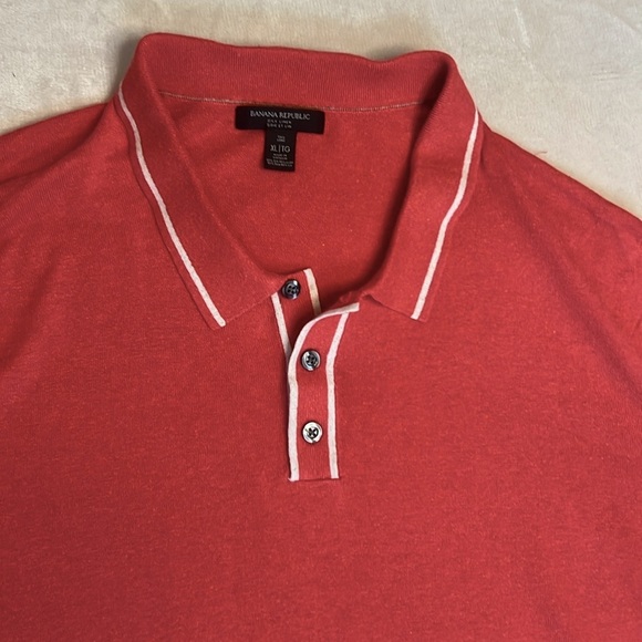 Banana Republic Silk Linen Blend Knit Polo XL Tall Coral Red EUC - Picture 2 of 9